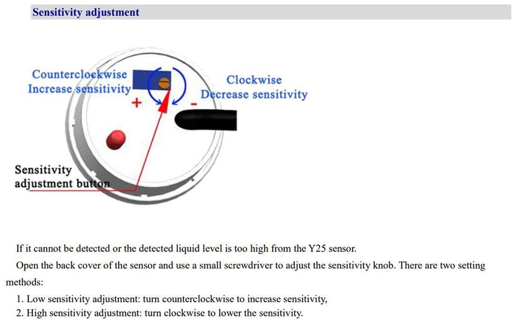 Waterniveau sensor capacitief 5-24VDC JST-XH 4-pin connector XKC-Y25-V instellen 01